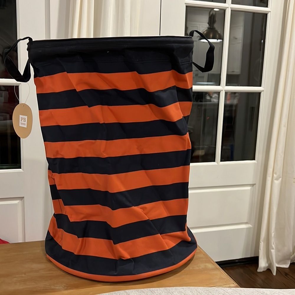 Teen Orange / Navy Rugby Stripe Store-It Canvas Bin, Large